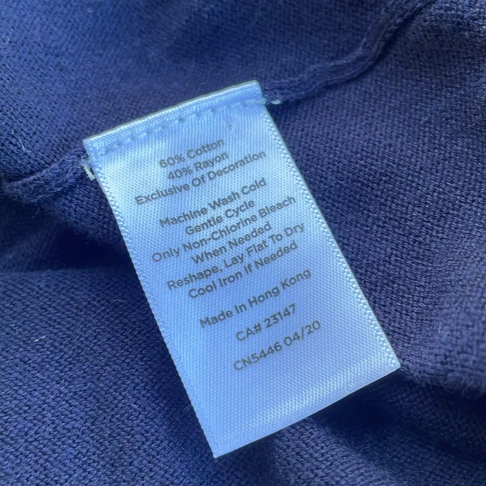 Talbots NWOT Deep Navy Blue French Expressions embroidered‎ cardigan size Large - Picture 7 of 8